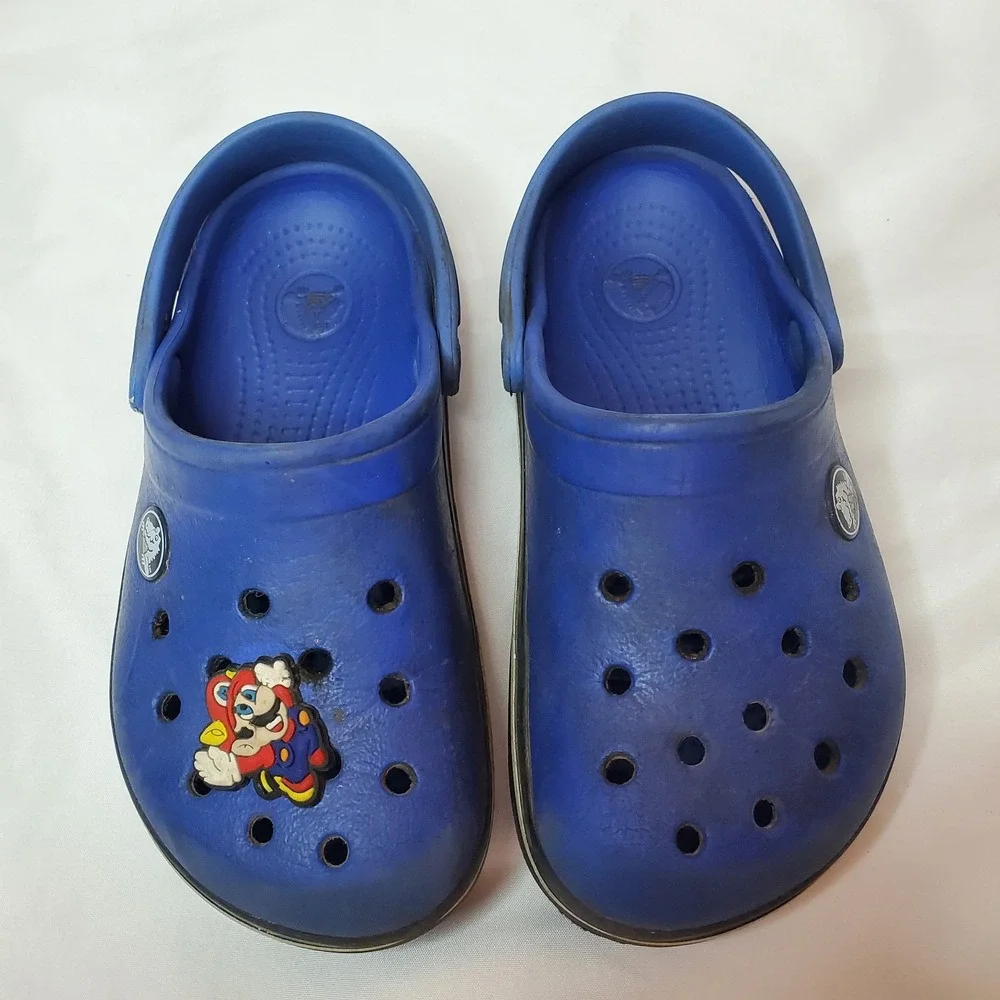 Crocs Crocband Clogs Kids Navy Blue Striped Slip-On Heel Straps Comfort  C 10 11
